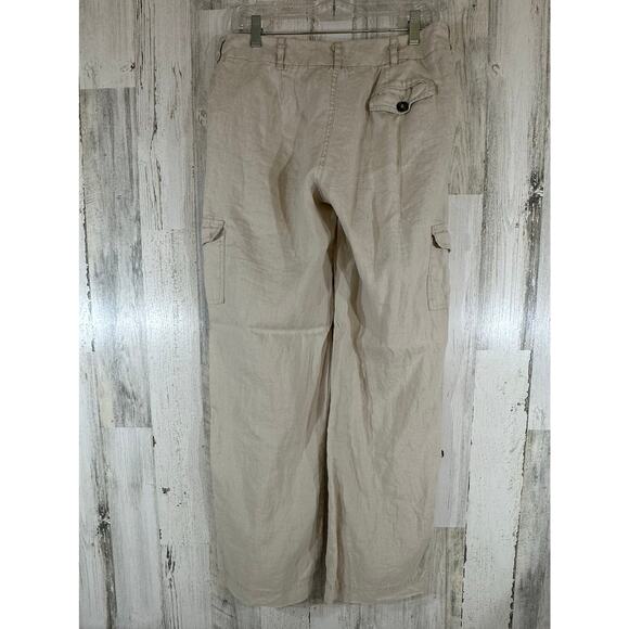 Cynthia Rowley Pants Size 6 (31x31.5) Beige Wide Leg Cargo 100% Linen Roll Tab - Picture 2 of 11